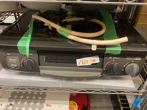 ☆中古￥8,500！Rinnai　2口ガスコンロ　家電　2019年製　都市ガス用　KGK34BKL型　【BD225】