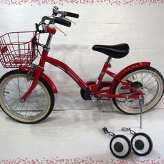 ●16インチ　ジュニア自転車（レッド）補助輪＆片側スタンド付　ヘ...