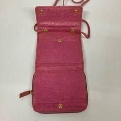 ☆値下げ☆K2404-1004 LECERF ショルダーポーチ 折りたたみ オーストリッチ ピンク キズ汚れ有りの画像