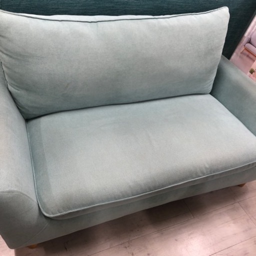 2人掛けソファーファブリック布ブルー【トレファク堺福田店】