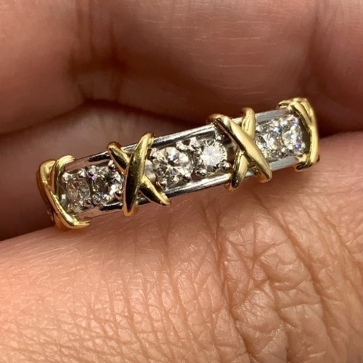 売り切れました。K18 pt950 ハーフエタニティ　ダイヤリング　0.5ct 4.7g 約17.5号