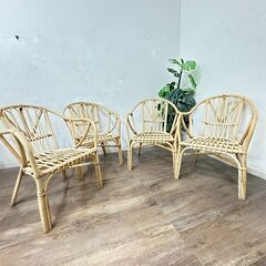 アジアンテイスト　籐ガーデンチェアー　4脚セット　イス　FQ1438