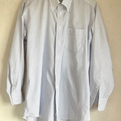 【中古美品】ワイシャツ　長袖　ボタンダウン　カッターシャツ　ビジネス　Lサイズ　首回り40 青ストライプ　ブルー系　の画像