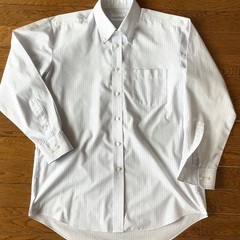 【中古美品】ワイシャツ　長袖　ボタンダウン　カッターシャツ　ビジネス　Lサイズ　首回り40 青ストライプ　ブルー系　の画像