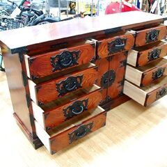 箪笥 幅175.5×奥45.5×高92cm 4段9杯 1扉収納 鍵付き 和家具 サイドボード タンス たんす 札幌市 清田区 平岡 箪笥 幅175.5×奥45.5×高92cm 4段9杯 1扉収納 鍵付き 和家具