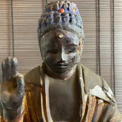 『阿弥陀如来坐像』来迎印　木彫り　仏像　江戸　室町　高さ50cm 時代物の画像