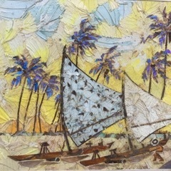 ブラジル土産　蝶の羽根のちぎり絵の画像