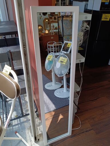 壁掛けミラー　スタンドミラー　白　ホワイト　サイズ（約）幅30×奥1.5×高120　　■近隣配送無料 買取GO‼　栄和店