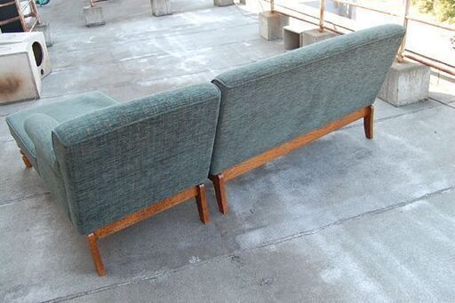 三越購入品 布製 L字ソファ 幅200×奥140×高76cm グリーン系 3人掛けソファ 大型 2分割 エル字 カウチソファ  札幌市