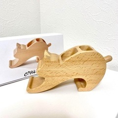 ペンスタンド 猫 猫グッズ デスク 木製 文房具 オフィス 文具 ペン立ての画像