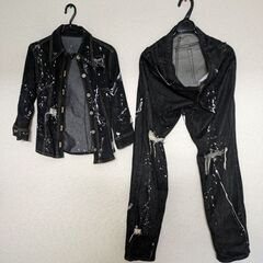 レディース　ジャケット &ジーンズ 後染ペンキ　ブラックデニム ...