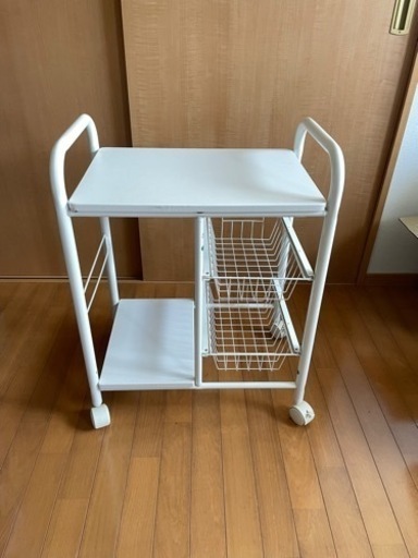 カゴ・棚付きキッチンワゴン
