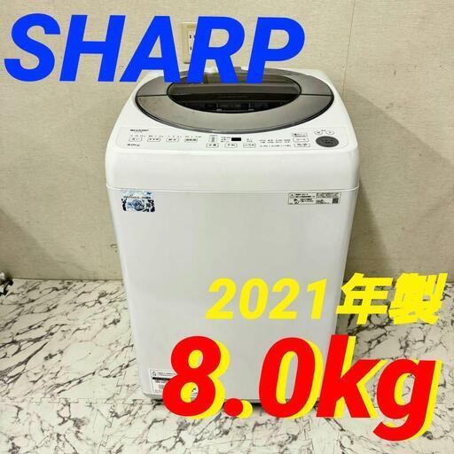 17506  SHARP 一人暮らし洗濯機 2021年製 8.0㎏ ◆大阪市内・東大阪市他 5,000円以上ご購入で無料配達いたします！◆ ※京都・高槻・枚方方面◆神戸・西宮・尼崎方面◆生駒方面、大阪南部方面　それぞれ条件付き無料配送あり！