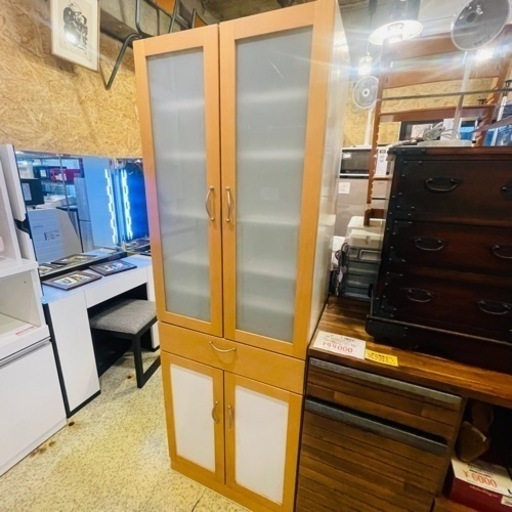 《売約済》【池上店】 食器棚　レンジボード　ハイタイプ　カップボード　スライドレール　レンジ台　キッチン収納　検　ニトリ　NITORI  コパン　片付け