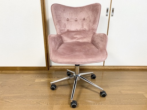 ＜引き取りの早い方順＞ベルベット調　くすみピンクのオフィスチェア