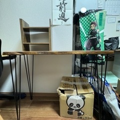 天然無垢材机椅子本棚セットの画像