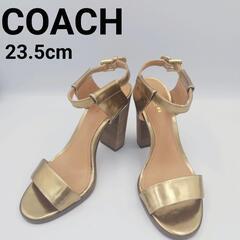 美品　COACH　コーチ　チャンキーヒール　ゴールド　サンダル　...