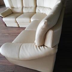 美品コーナーソファ5人用5点セット PVC 合成皮革 ベージュ