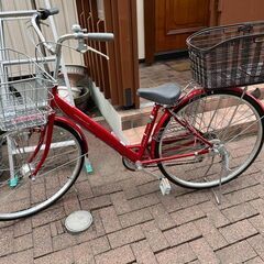 自転車 27インチ ワインカラー 鍵付き 6段変速 ママチャリ ...