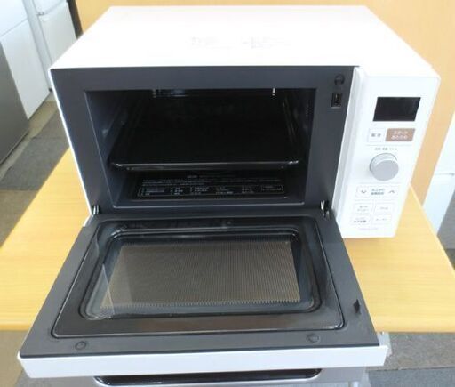 美品 2022年製 山善 オーブンレンジ NERP-018FV 18L 前開き 庫内フラット 角皿付き ホワイト YAMAZEN 高年