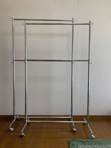 2台セット【ハンガーラック スチールラック】シングル 頑丈 2段 耐荷重150kg 幅100cm 幅100.5×奥行42×高さ111〜184cm