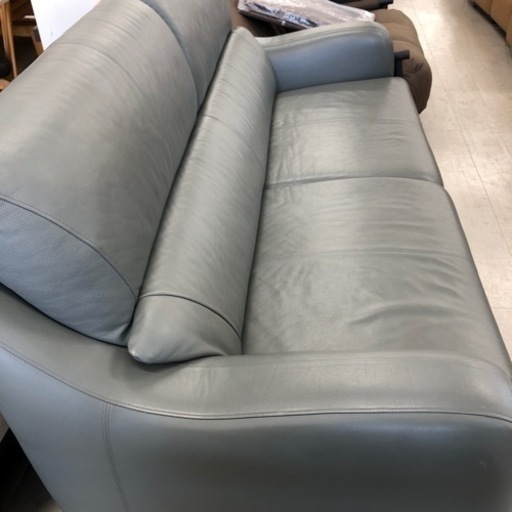 karimoku3人掛けソファーレザーグレー【トレファク堺福田店】