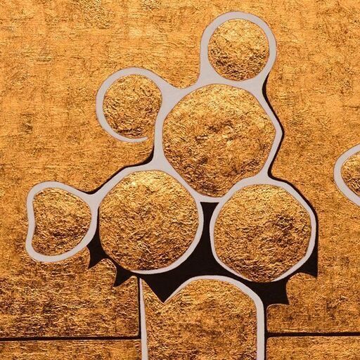 24K純金箔をふんだんに使用●金運『金の花』●がんどうあつし絵画F3ホワイト額付