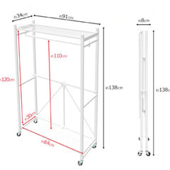 キャスター付き折りたたみハンガーラック(組み立て不要)の画像