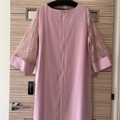 【新品】Belinda de capris 袖チュールレース切替Vネックワンピース 、ピンク、XL、ワンピースドレス、パーティードレスの画像