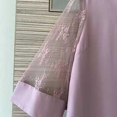 【新品】Belinda de capris 袖チュールレース切替Vネックワンピース 、ピンク、XL、ワンピースドレス、パーティードレスの画像