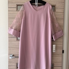 【新品】Belinda de capris 袖チュールレース切替Vネックワンピース 、ピンク、XL、ワンピースドレス、パーティードレスの画像