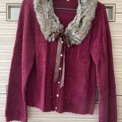 【ほぼ新品】カーディガン、ワインレッド、axes femmeアク...