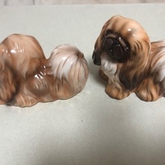 希少品　ペキニーズ(フォーン) 2匹　陶器　置物　アンティーク［美品］の画像