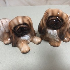 希少品　ペキニーズ(フォーン) 2匹　陶器　置物　アンティーク［美品］の画像