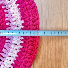 ◆350円◆ハンドメイド ミニラグマット（約50cm）◆ピンク系◆未使用◆A◆の画像