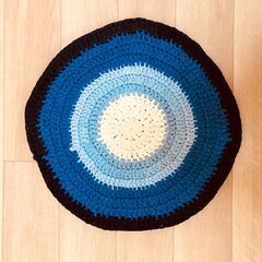 ◆350円◆ハンドメイド ミニラグマット（約50cm）◆ブルー系...