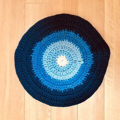 ◆350円◆ハンドメイド ミニラグマット（約50cm）ブルー系◆...