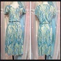 ꒰Aquascutum꒱昭和レトロ風 ワンピース 水色系 大人可愛い