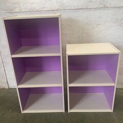 【ジモティ限定特価】 カラーボックス （パープル） 収納棚 2個...