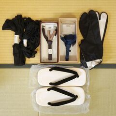 男性和装小物7点セット　雪駄・黒足袋・羽織紐・腰紐