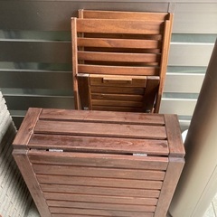 IKEA アウトドア　折り畳みテーブルとイス2脚のセット 　APPLARO エップラロー　アカシア無垢材の画像