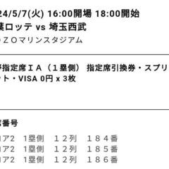 今日（5月7日）の千葉ロッテマリーンズ観戦チケット3枚です
