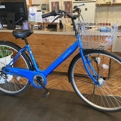 【前後タイヤ・前輪チューブ新品！】 LEDオートライト　6段変速　27インチ自転車　スカイブルー