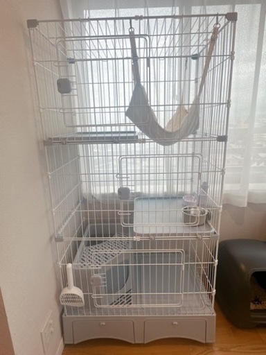 キャットゲージ　3段　トイレ一体型