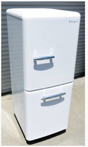 【3ヵ月保証】おしゃれ　Eangle　2ドア　冷蔵庫　ANG-RE151-A1　動作良好　レトロデザイン　ホワイト　2019年製　エディオンオリジナル