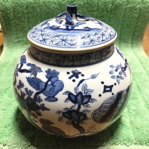 茶道具 水指 景徳鎮 五良大甫呉祥瑞造 染付 美術品 アンティーク