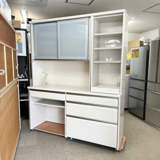 【超美品‼️】超高級♪ 定価数十万 シギヤマ家具 168cm幅キッチンボード 食器棚 収納家具 オール艶あり木目調ホワイト♪
