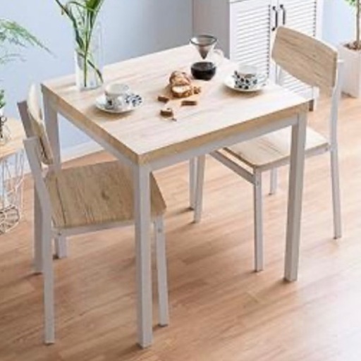 【超美品‼️】エアリゾーム 70cm幅2人掛けダイニングテーブルセット スチールフレーム 木目調ブラウン♪