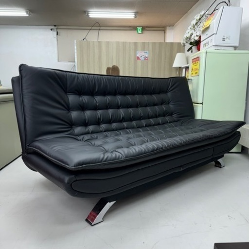 ①【美品‼️】定価59,990円♪ ニトリ ソファベッド《Nシールドロック》 3人掛けソファ 合成皮革製ブラック♪
