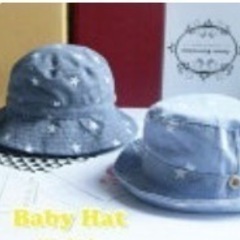 【中古】ベビー帽子 ハット スター柄 星 あご紐付き お出かけ 日除け対策 日焼け対策 暑さ対策 外遊び ブルー 青の画像
